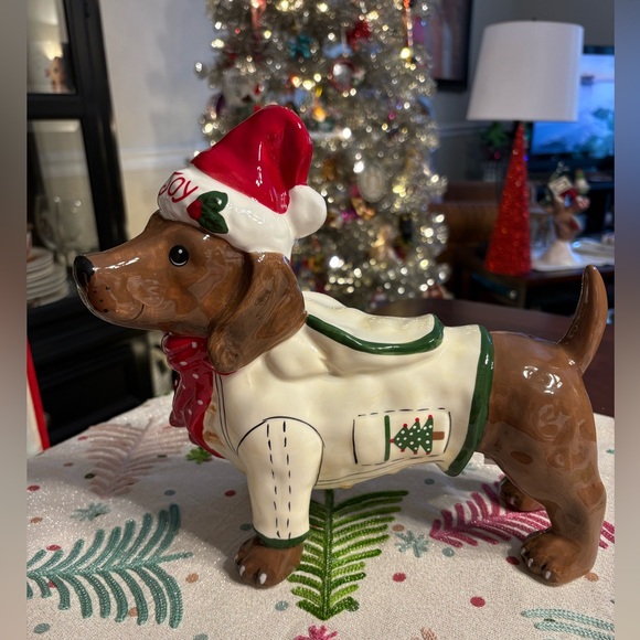 Blue Sky Other - Festive Dachshund Ceramic Figurine - Brown and White NEW